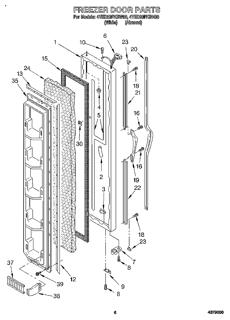 FREEZER DOOR Diagram and Parts List for 4YED20PKBN00  Whirlpool Refrigerator