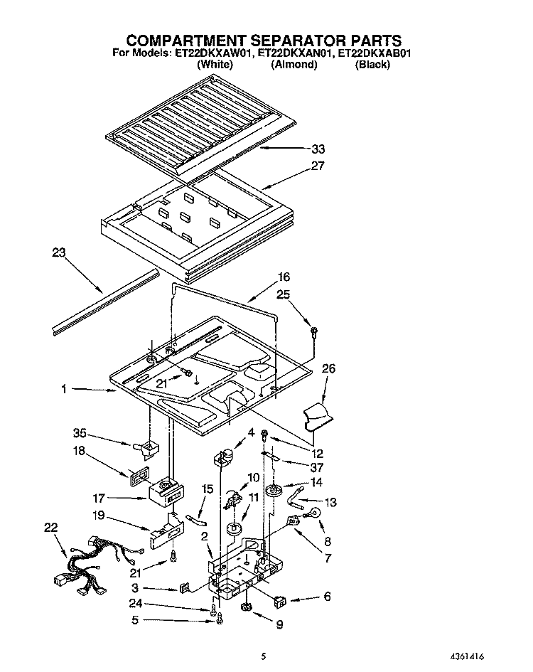 COMPARTMENT SEPARATOR Diagram and Parts List for ET22DKXAB01  Whirlpool Refrigerator
