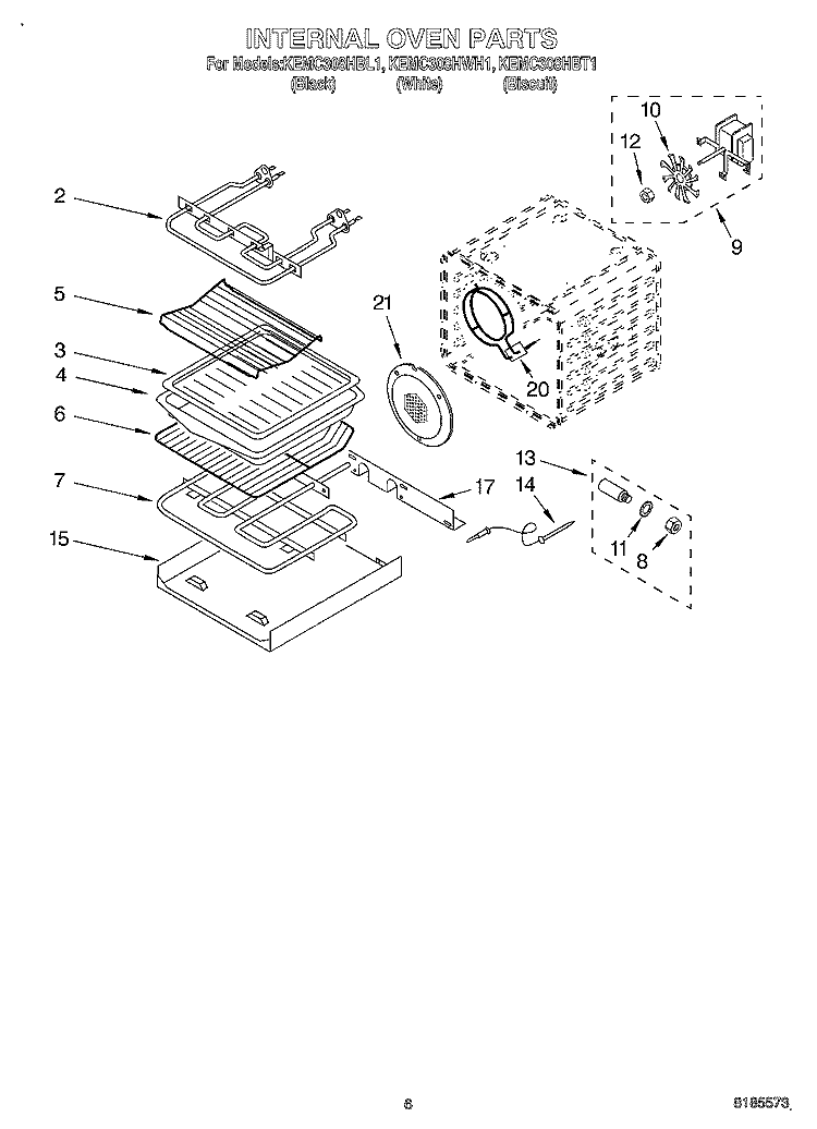 INTERNAL OVEN Diagram and Parts List for KEMC308HWH1  KitchenAid Microwave Oven Combo
