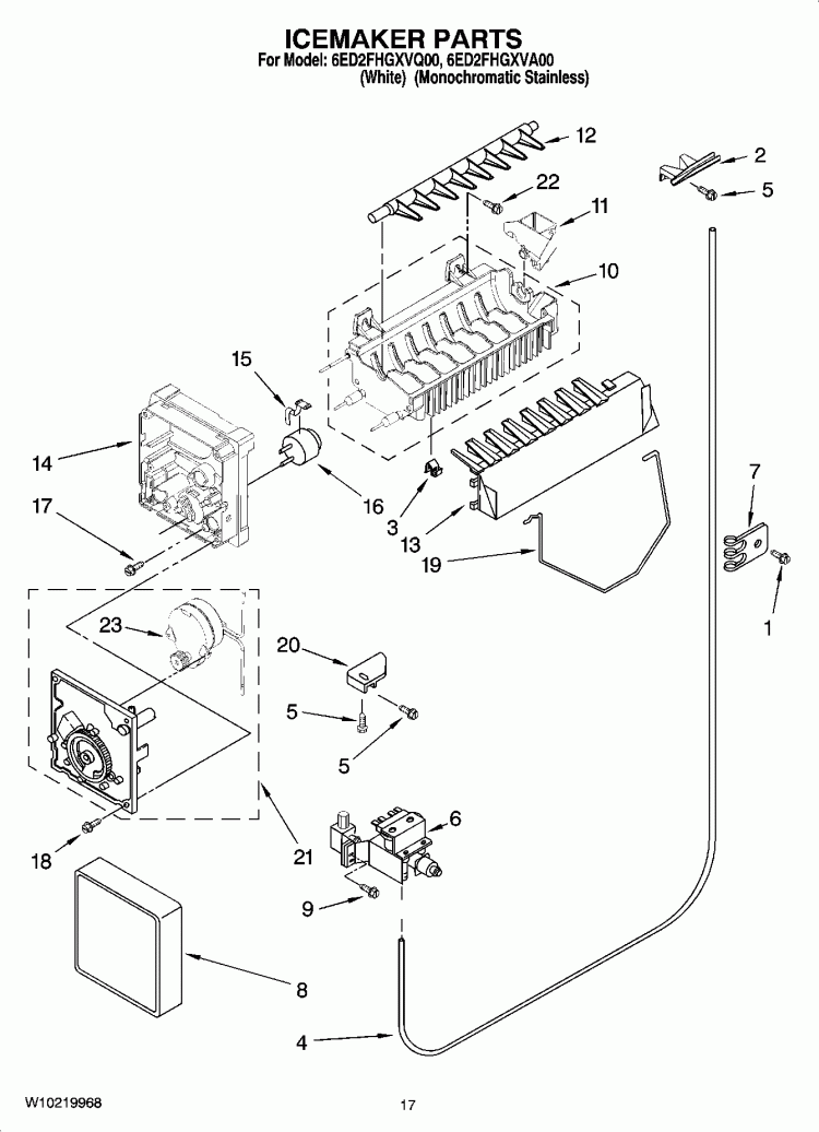 ICEMAKER PARTS Diagram and Parts List for 6ED2FHGXVQ00  Whirlpool Refrigerator