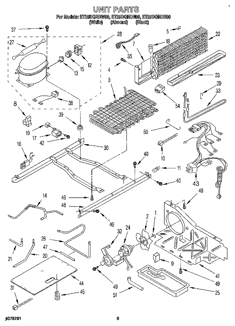 UNIT Diagram and Parts List for ET25DQRDB00  Whirlpool Refrigerator