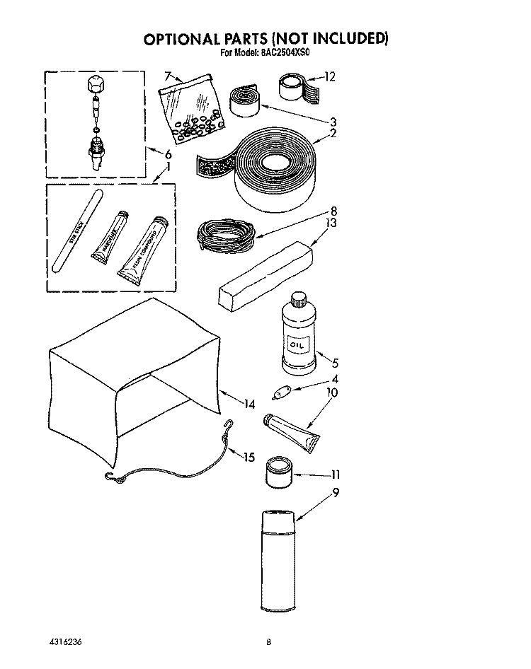 OPTIONAL Diagram and Parts List for 8AC2504XS0  Whirlpool Air Conditioner