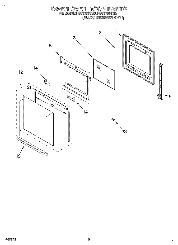 LOWER OVEN DOOR Diagram and Parts List for RBD275PDB3  Whirlpool Wall Oven