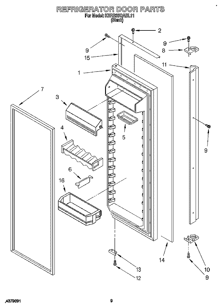 REFRIGERATOR DOOR, LIT/OPTIONAL Diagram and Parts List for KSRB25QABL11  KitchenAid Refrigerator