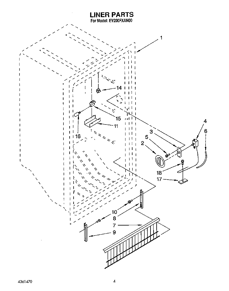 LINER, LIT/OPTIONAL Diagram and Parts List for EV200FXAN00  Whirlpool Freezer