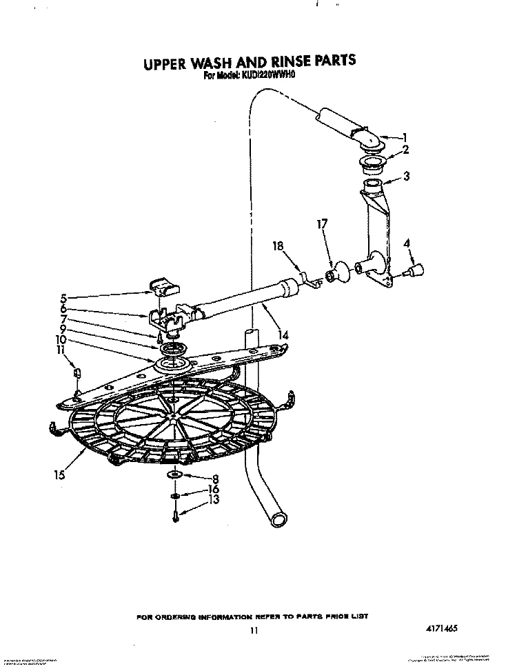 UPPER WASH AND RINSE Diagram and Parts List for KUDI220WWH0  KitchenAid Dishwasher