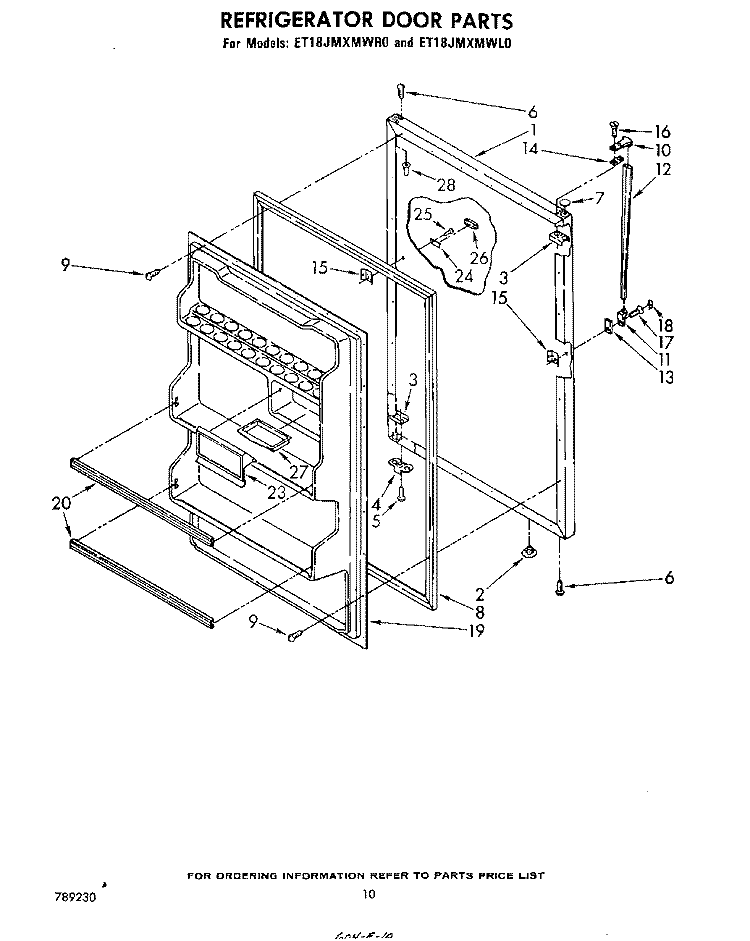 REFRIGERATOR DOOR Diagram and Parts List for ET18JMXMWR0  Whirlpool Refrigerator