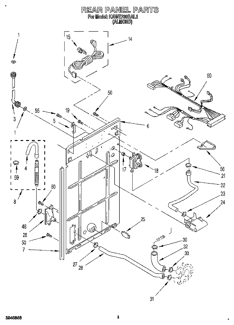 REAR PANEL Diagram and Parts List for KAWE768BAL1  KitchenAid Washer