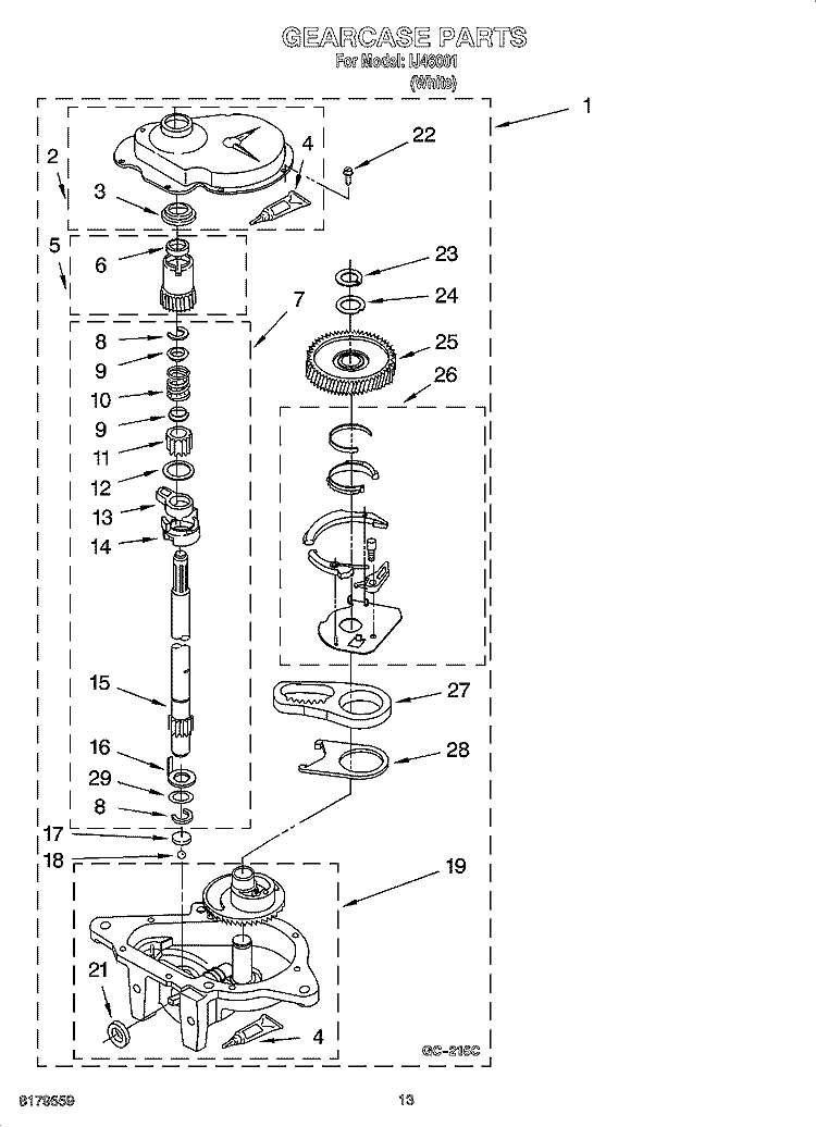 GEARCASE PARTS Diagram and Parts List for IJ46001  Inglis Washer