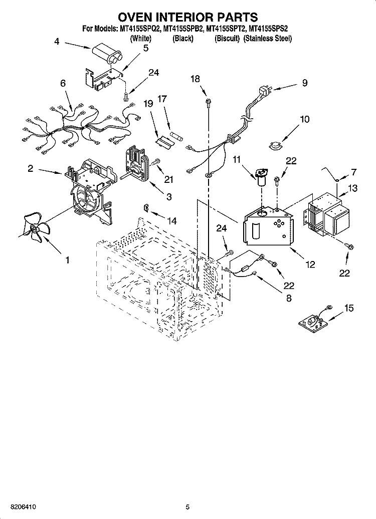OVEN INTERIOR PARTS Diagram and Parts List for MT4155SPS2  Whirlpool Microwave
