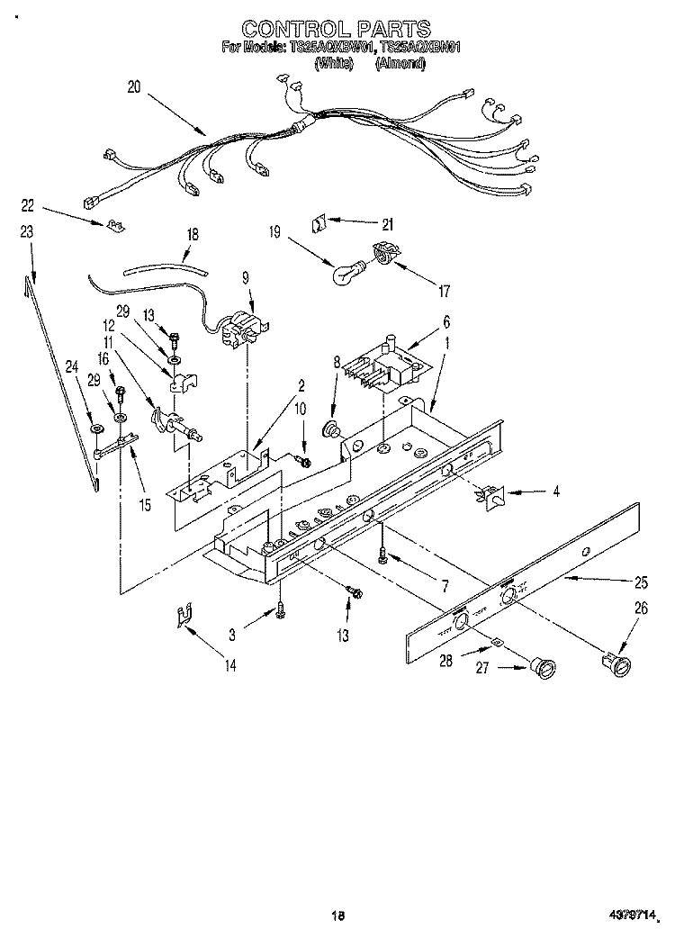 CONTROL Diagram and Parts List for TS25AQXBN01  Estate Refrigerator