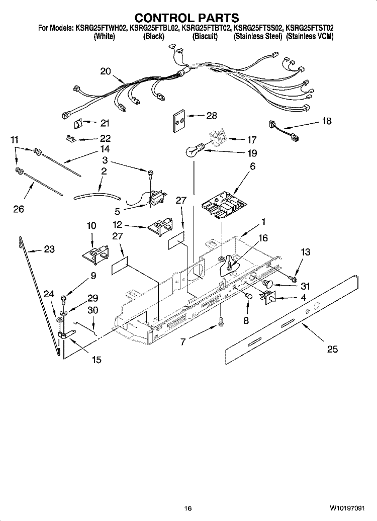 CONTROL PARTS Diagram and Parts List for KSRG25FTST02  KitchenAid Refrigerator