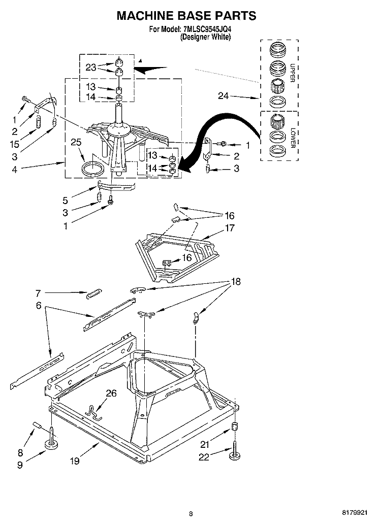 MACHINE BASE PARTS Diagram and Parts List for 7MLSC9545JQ4  Whirlpool Washer