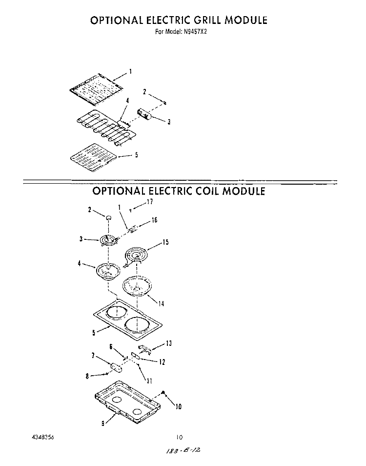 ELECTRIC GRILL , ELECTRIC COIL Diagram and Parts List for N9457X2  Roper Range