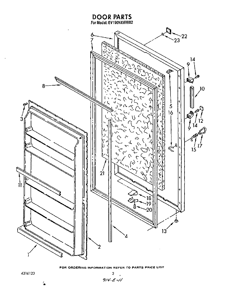 DOOR , LIT/OPTIONAL Diagram and Parts List for EV190NXWW02  Whirlpool Freezer
