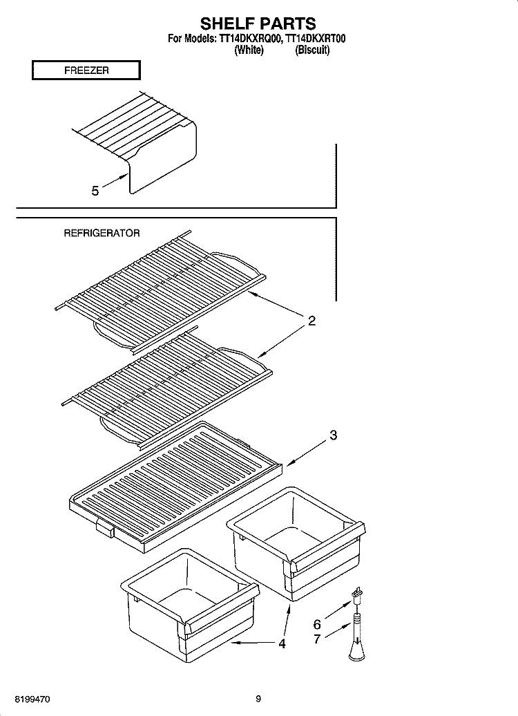 SHELF PARTS, OPTIONAL PARTS Diagram and Parts List for TT14DKXRQ00  Estate Refrigerator