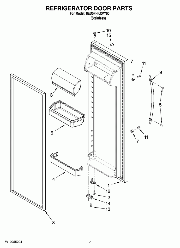 REFRIGERATOR DOOR PARTS Diagram and Parts List for 8ED5FHKXVY00  Whirlpool Refrigerator