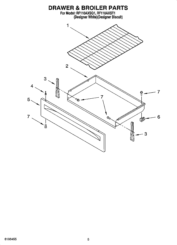 DRAWER & BROILER PARTS Diagram and Parts List for RF110AXST1  Whirlpool Range