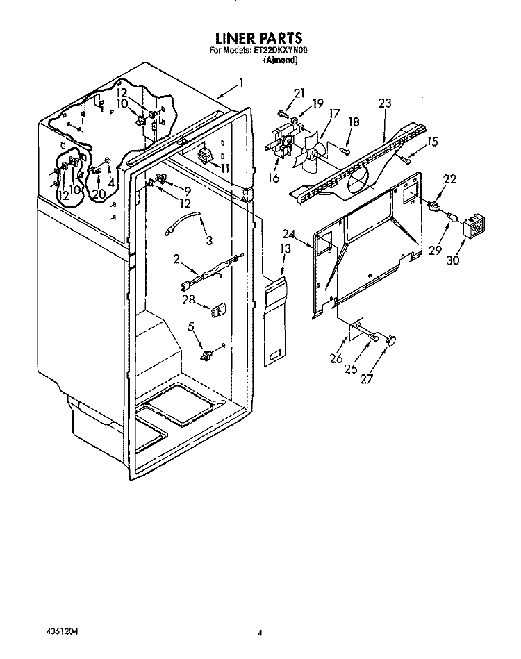 LINER Diagram and Parts List for ET22DKXYN00  Whirlpool Refrigerator