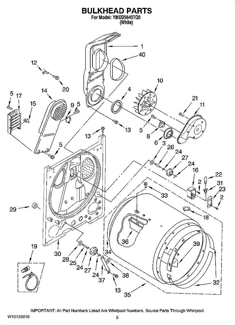 BULKHEAD PARTS, OPTIONAL PARTS (NOT INCLUDED) Diagram and Parts List for YMED5640TQ0  Maytag Dryer