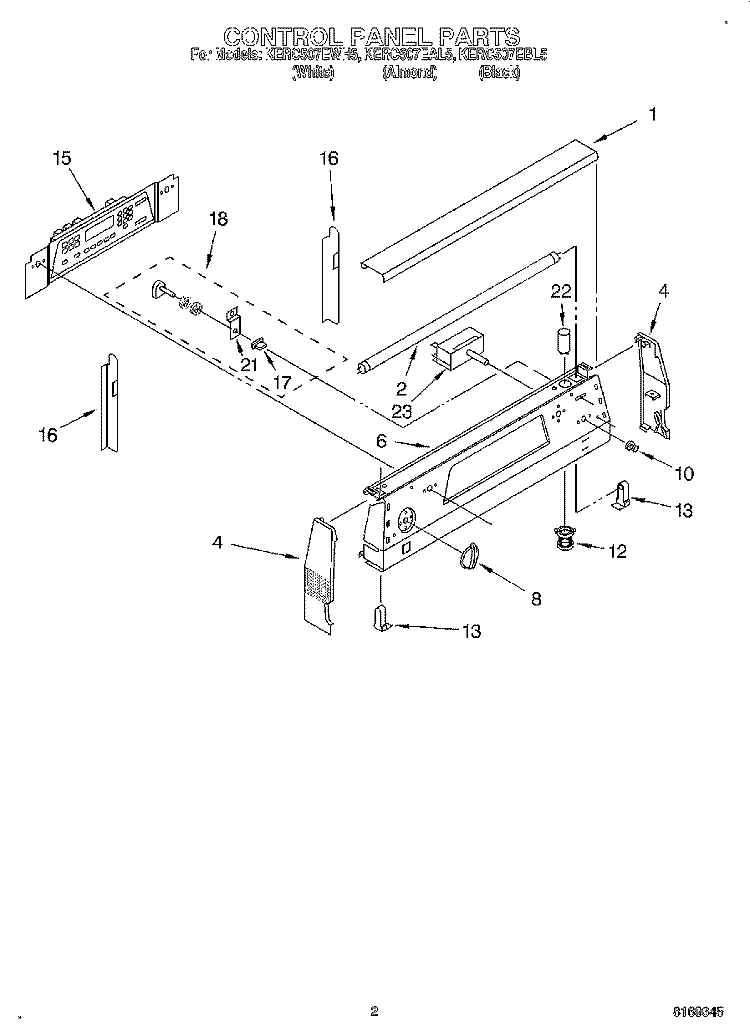 CONTROL PANEL Diagram and Parts List for KERC507EBL5  KitchenAid Range