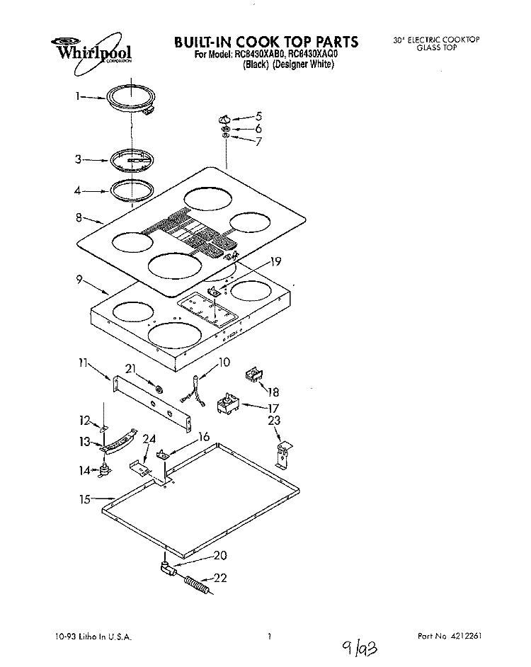 SECTION Diagram and Parts List for RC8430XAQ0  Whirlpool Cooktop