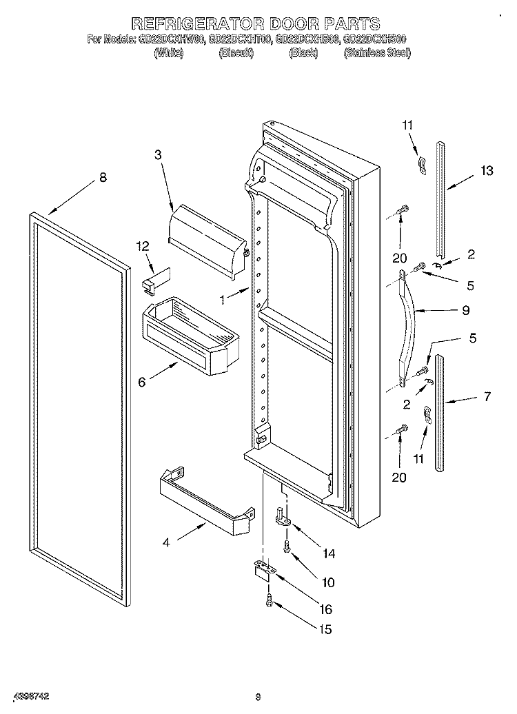 REFRIGERATOR DOOR Diagram and Parts List for GD22DCXHT00  Whirlpool Refrigerator