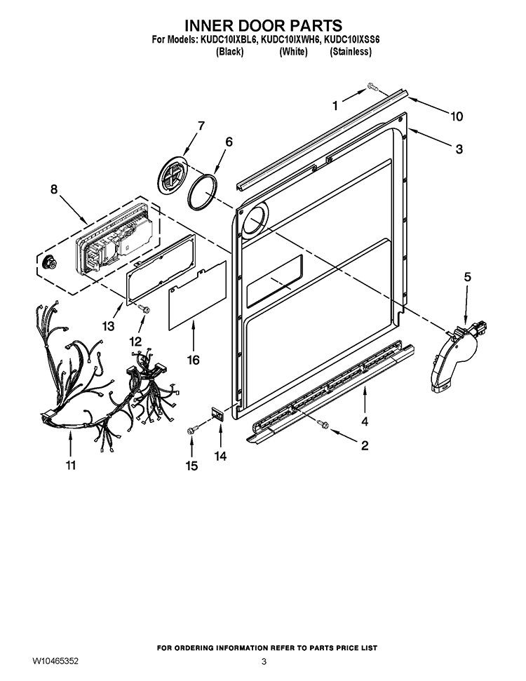 INNER DOOR PARTS Diagram and Parts List for KUDC10IXSS6  KitchenAid Dishwasher
