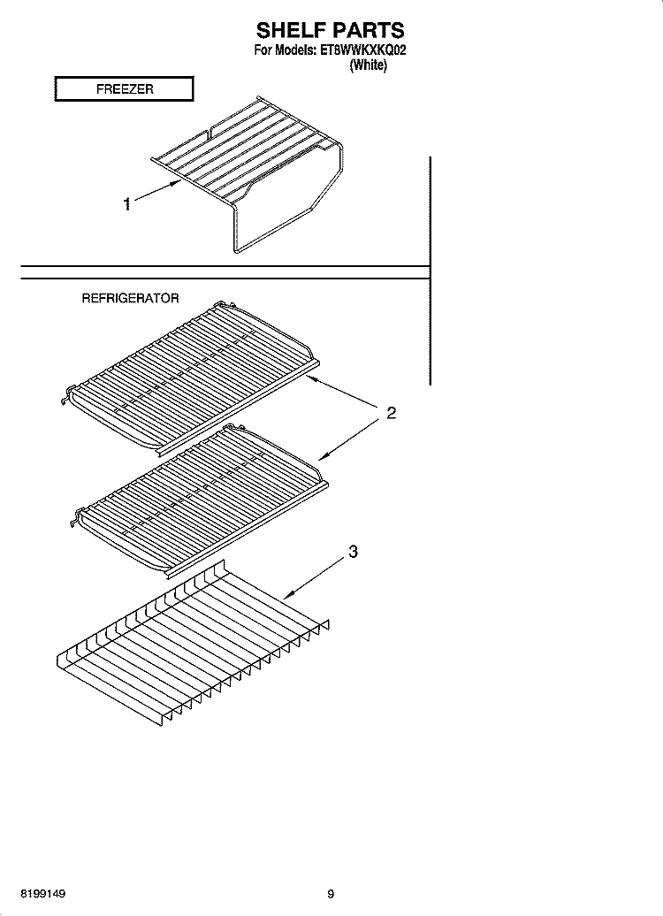 SHELF PARTS, OPTIONAL PARTS Diagram and Parts List for ET8WWKXKQ02  Whirlpool Refrigerator