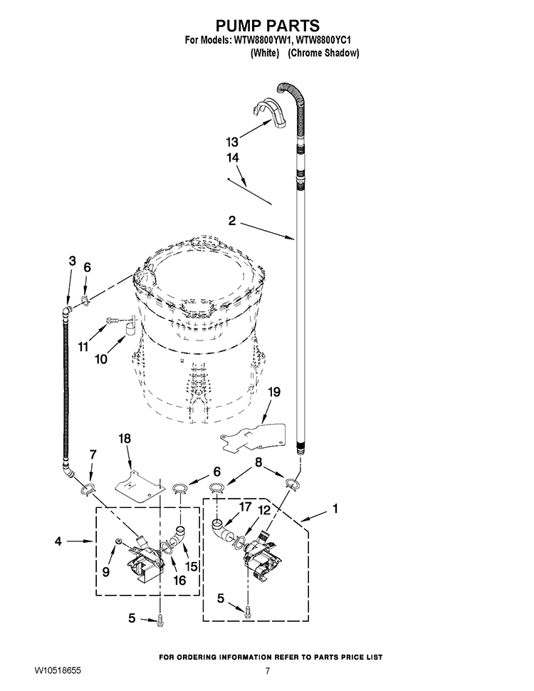 PUMP PARTS Diagram and Parts List for WTW8800YW1  Whirlpool Washer