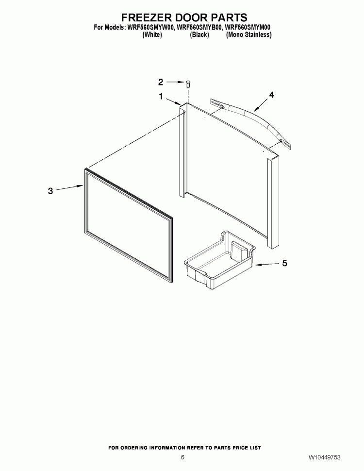 FREEZER DOOR PARTS Diagram and Parts List for WRF560SMYM00  Whirlpool Refrigerator