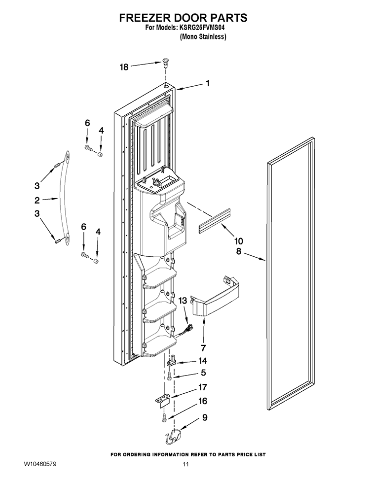 FREEZER DOOR PARTS Diagram and Parts List for KSRG25FVMS04  KitchenAid Refrigerator