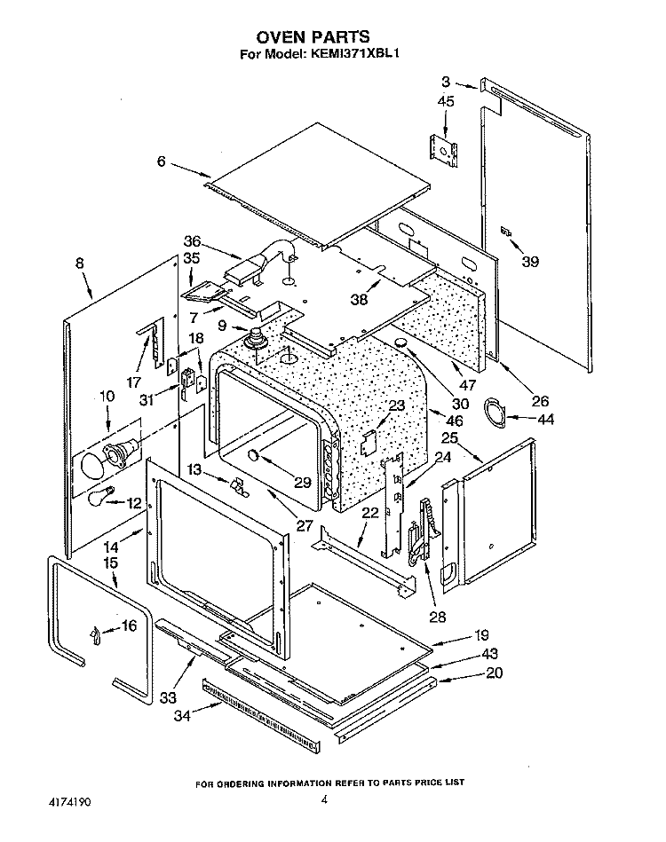 OVEN Diagram and Parts List for KEMI371XBL1  KitchenAid Microwave Oven Combo