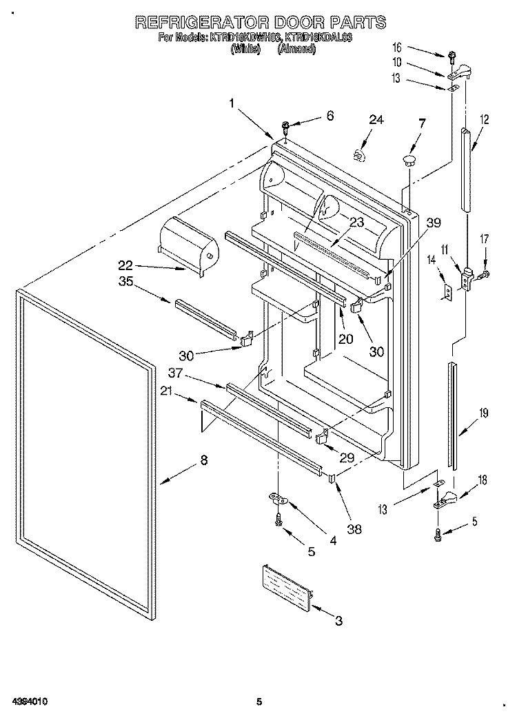 REFRIGERATOR DOOR Diagram and Parts List for KTRD18KDWH03  Whirlpool Refrigerator