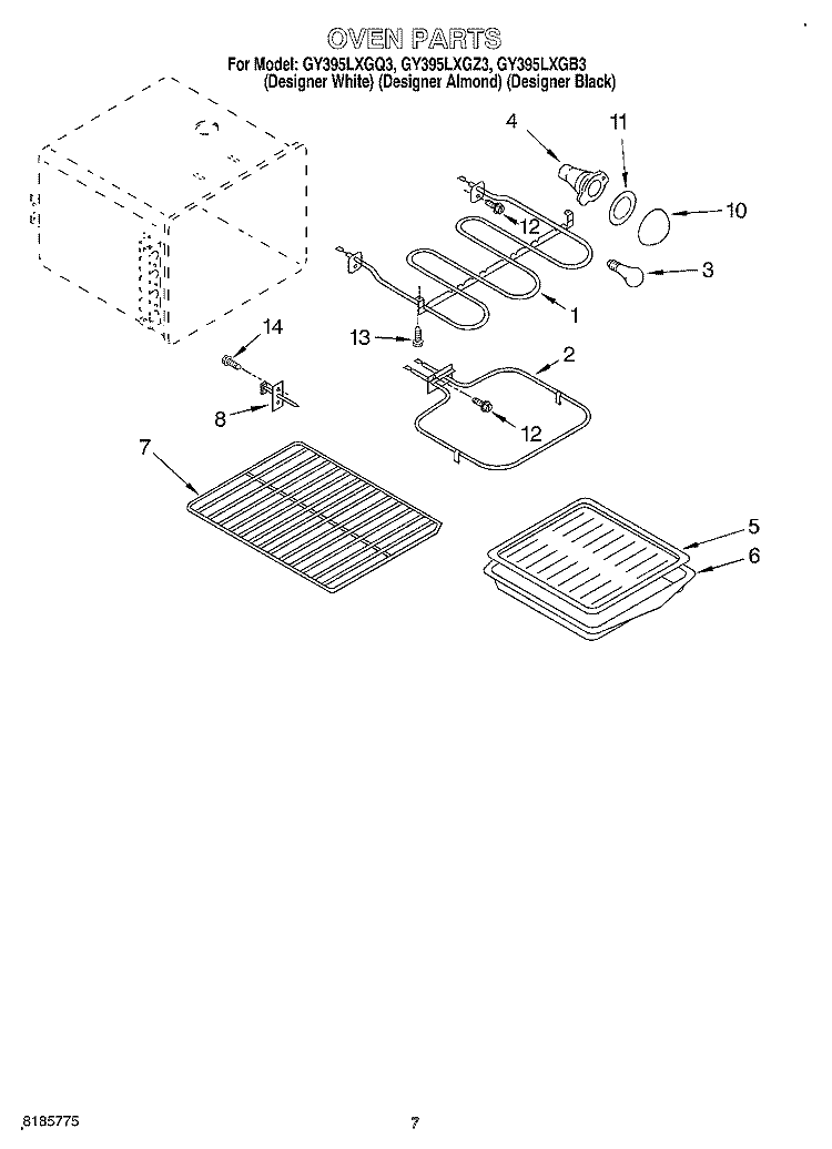 OVEN, OPTIONAL Diagram and Parts List for GY395LXGB3  Whirlpool Range