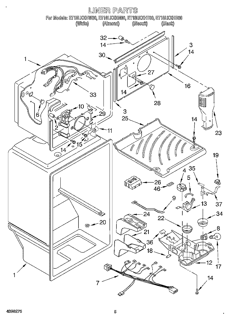LINER Diagram and Parts List for ET18LKXHT00  Whirlpool Refrigerator