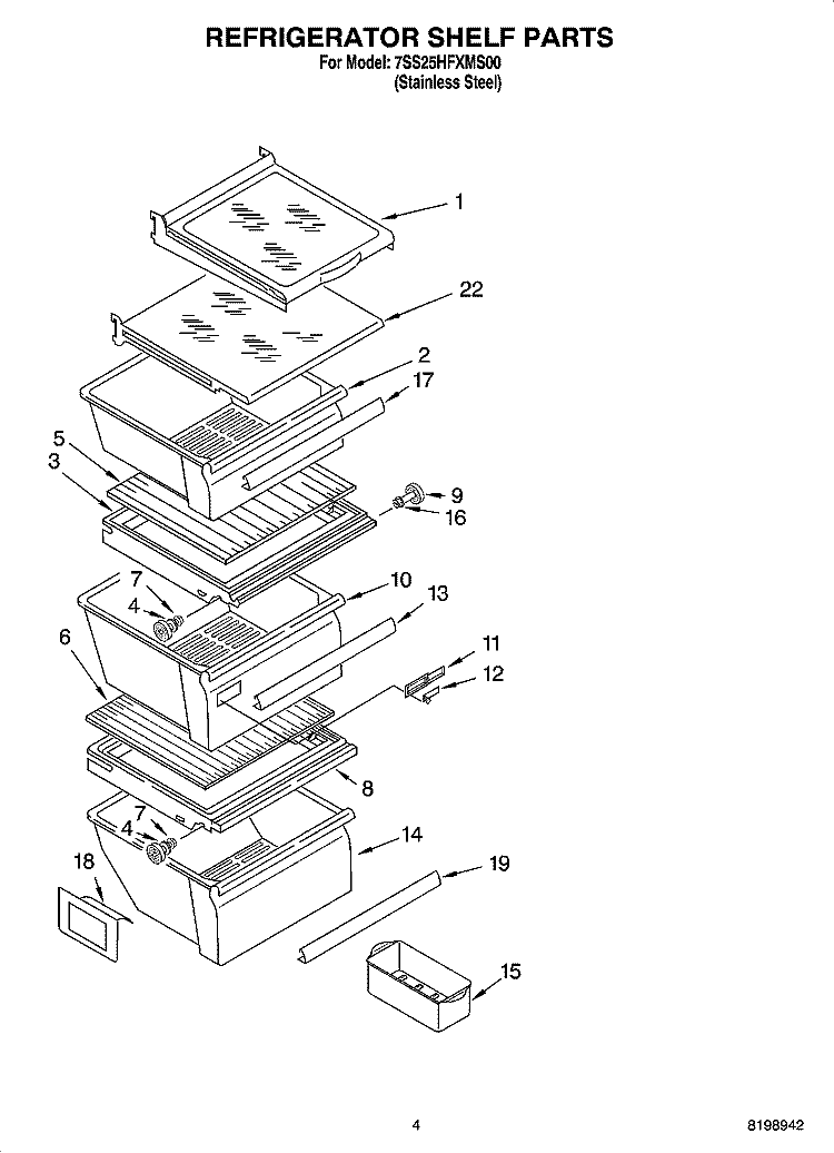 REFRIGERATOR SHELF PARTS Diagram and Parts List for 7SS25HFXMS00  Whirlpool Refrigerator