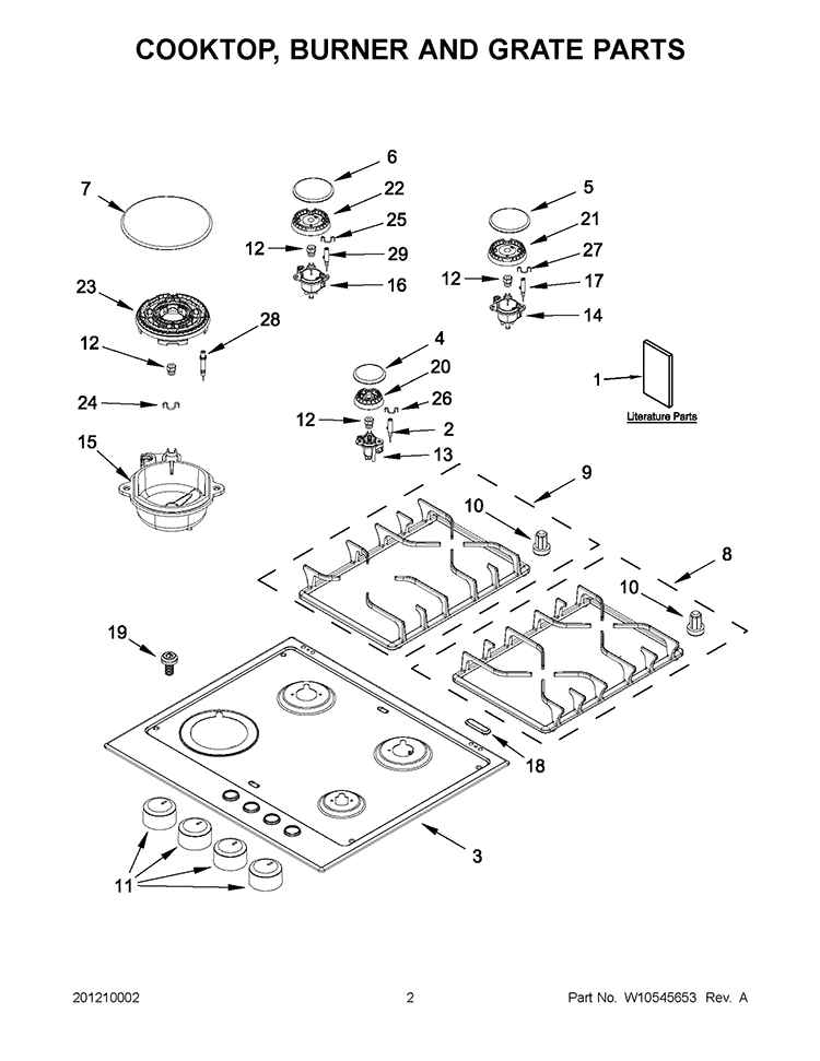 COOKTOP, BURNER AND GRATE PARTS Diagram and Parts List for WCG52424AS0  Whirlpool Cooktop
