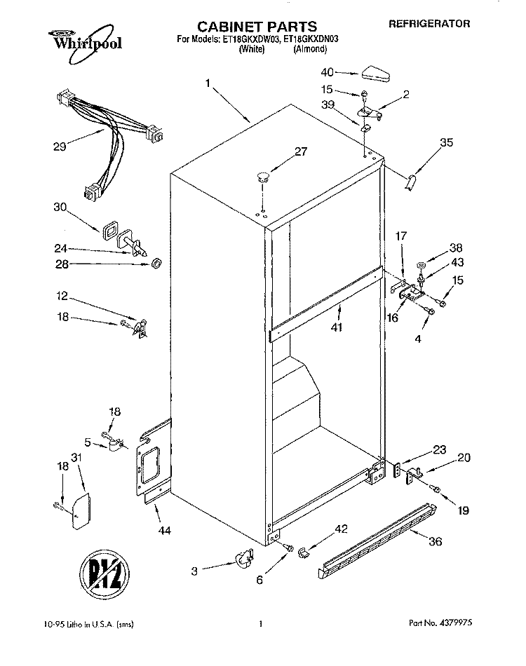 CABINET Diagram and Parts List for ET18GKXDN03  Whirlpool Refrigerator