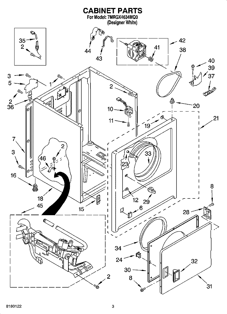 CABINET PARTS Diagram and Parts List for 7MRGX4634MQ0  Roper Dryer