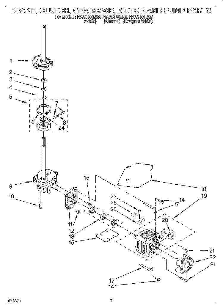 BRAKE, CLUTCH, GEARCASE, MOTOR AND PUMP Diagram and Parts List for RAX6144EQ0  Roper Washer