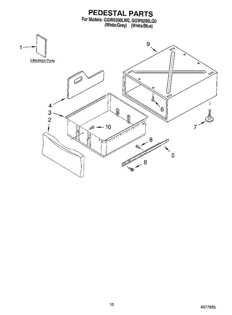 PEDESTAL Diagram and Parts List for GGW9200LQ0  Whirlpool Dryer