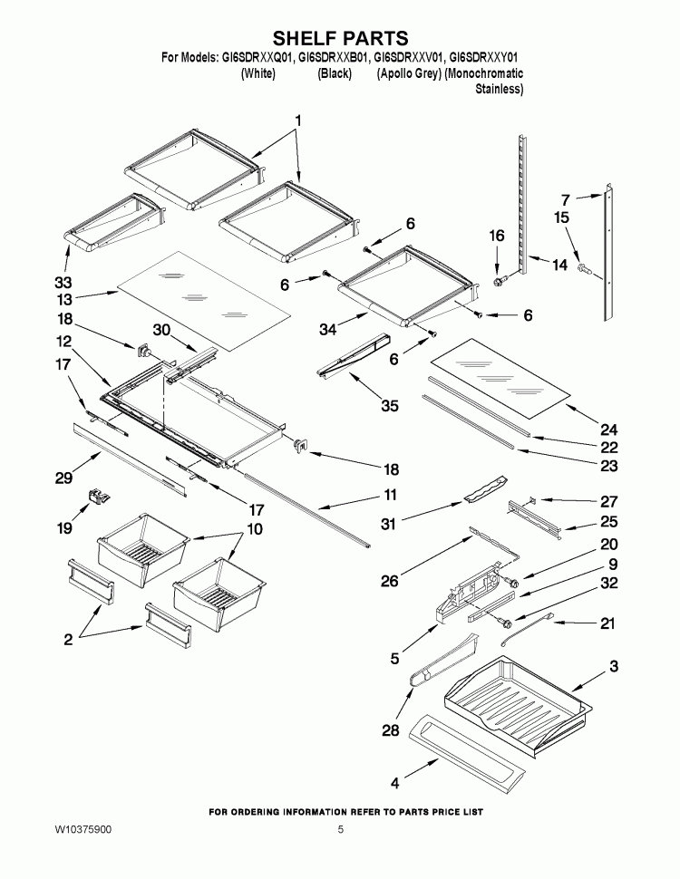 SHELF PARTS Diagram and Parts List for GI6SDRXXB01  Whirlpool Refrigerator