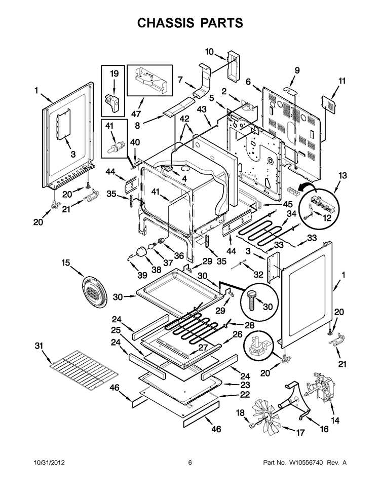 CHASSIS PARTS Diagram and Parts List for KERS206XSS3  KitchenAid Range