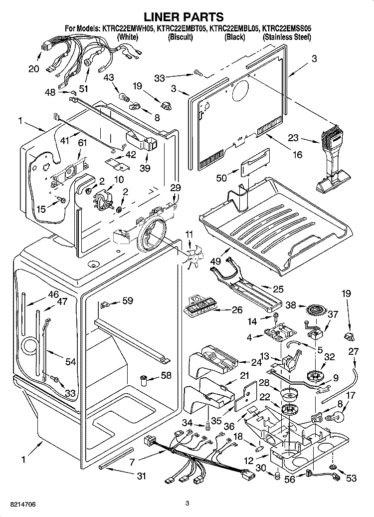 LINER PARTS Diagram and Parts List for KTRC22EMBT05  KitchenAid Refrigerator