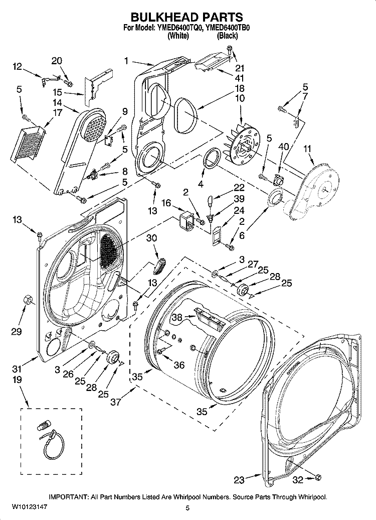 BULKHEAD PARTS, OPTIONAL PARTS (NOT INCLUDED) Diagram and Parts List for YMED6400TB0  Maytag Dryer
