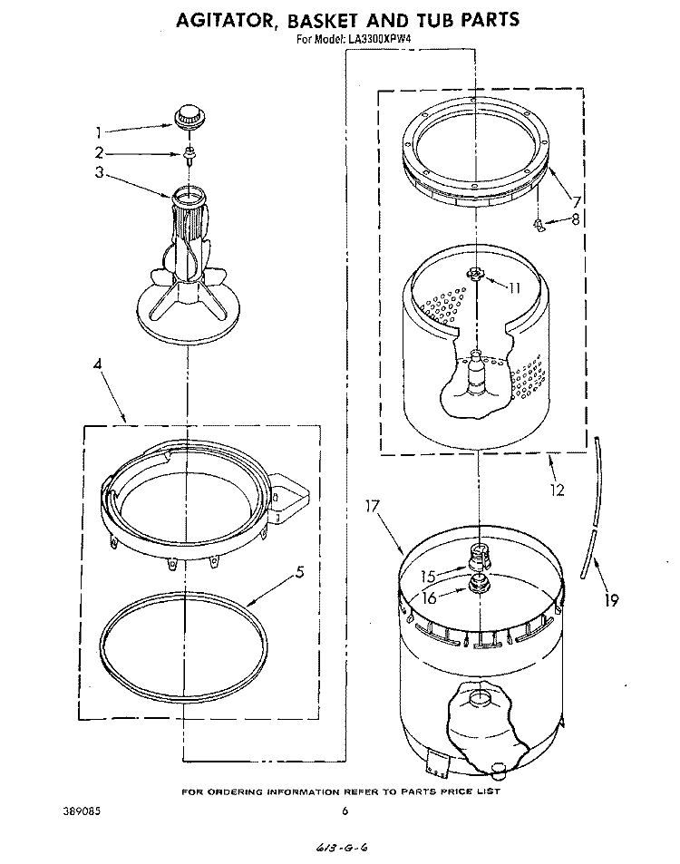 AGITATOR, BASKET, AND TUB Diagram and Parts List for LA3300XPW4  Whirlpool Washer