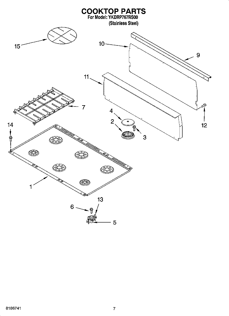 COOKTOP PARTS Diagram and Parts List for YKDRP767RS00  KitchenAid Range