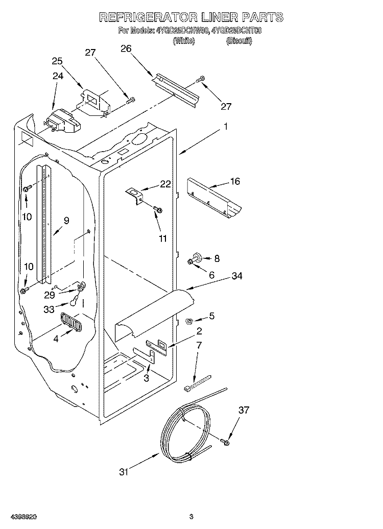 REFRIGERATOR LINER Diagram and Parts List for 4YGD25DCHW00  Whirlpool Refrigerator