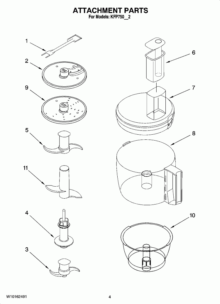 ATTACHMENT PARTS Diagram and Parts List for KFP750GC2  KitchenAid Food Processor